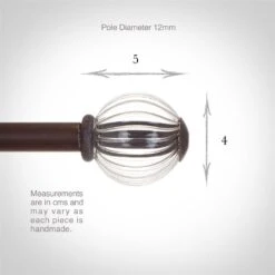 Fluted Glass Ball Finial For 12mm Pole In Beeswax -Curtain Hardware Shop 4009bw 3