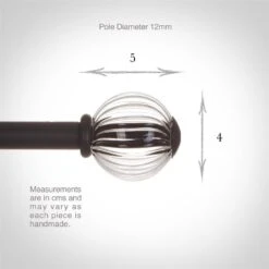 Fluted Glass Ball Finial For 12mm Pole In Matt Black 7 Fluted Glass Ball Finial For 12mm Pole In Matt Black -Curtain Hardware Shop 4009mb 3