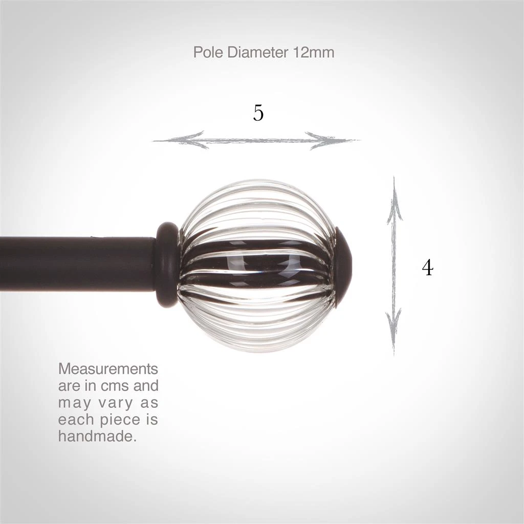 Fluted Glass Ball Finial For 12mm Pole In Matt Black 4 Fluted Glass Ball Finial For 12mm Pole In Matt Black - Image 4