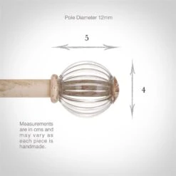 Fluted Glass Ball Finial For 12mm Pole Old Ivory -Curtain Hardware Shop 4009oi 3