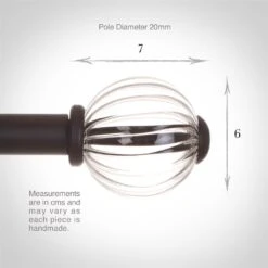 Fluted Glass Ball Finial For 20mm Pole In Matt Black -Curtain Hardware Shop 4010mb 3