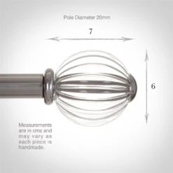 Fluted Glass Ball Finial For 20mm Pole In Mercury -Curtain Hardware Shop 4010me 3