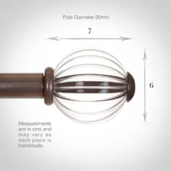 Fluted Glass Ball Finial For 20mm Pole In Polished -Curtain Hardware Shop 4010po 3