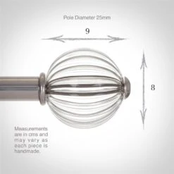 Fluted Glass Ball Finial For 25mm Pole In Mercury -Curtain Hardware Shop 4011me 3