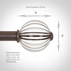 Fluted Glass Ball Finial For 25mm Pole In Polished -Curtain Hardware Shop 4011po 3