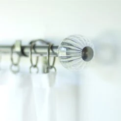 Fluted Glass Ball Finial For 25mm Pole In Polished -Curtain Hardware Shop 4011po 4