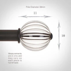 Fluted Glass Ball Finial For 38mm Pole In Beeswax -Curtain Hardware Shop 4012bw 13