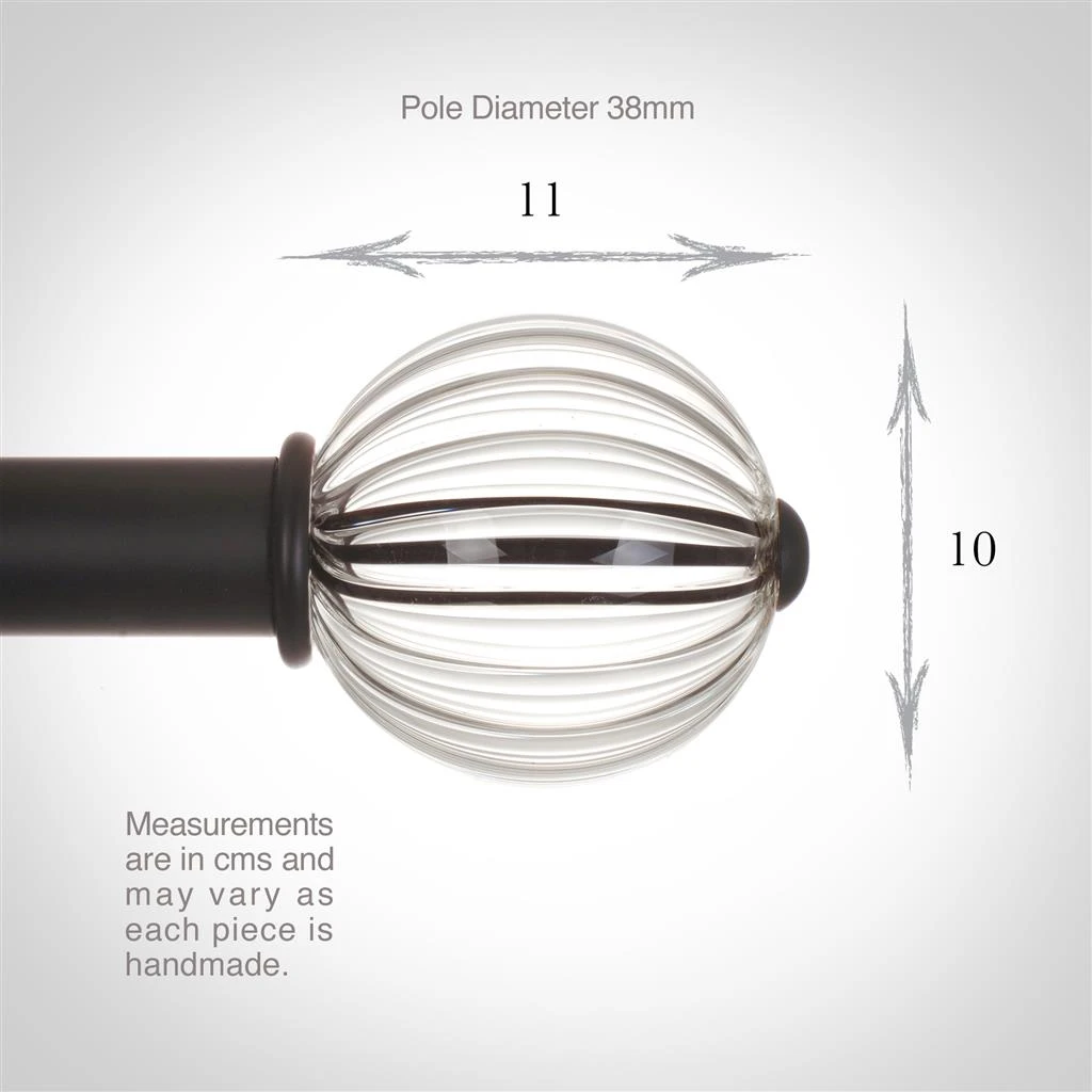 Fluted Glass Ball Finial For 38mm Pole In Matt Black 3 Fluted Glass Ball Finial For 38mm Pole In Matt Black - Image 3