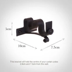 25/12mm Double Pole Centre Bracket In Matt Black -Curtain Hardware Shop 6003mb 13