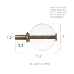 19mm Clear Glass Ball Finial In Antique Brass -Curtain Hardware Shop 6301AB 13