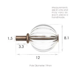 19mm Fluted Glass Ball Finial In Antique Brass -Curtain Hardware Shop 6302AB 13