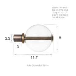 25mm Clear Glass Ball Finial In Antique Brass 9 25mm Clear Glass Ball Finial In Antique Brass -Curtain Hardware Shop 6303AB 13