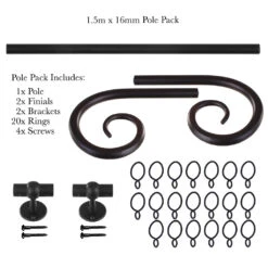 1.5m 16mm Crook Pole Pack In Matt Black -Curtain Hardware Shop 802mb 20