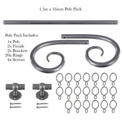1.5m 16mm Crook Pole Pack In Polished -Curtain Hardware Shop 802po 20