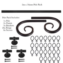 2m 16mm Crook Pack In Matt Black -Curtain Hardware Shop 803mb 20