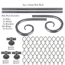 3m 16mm Crook Pack In Polished -Curtain Hardware Shop 804po 20
