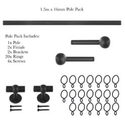 1.5m 16mm Cannonball Pole Pack In Beeswax -Curtain Hardware Shop 814bw 20