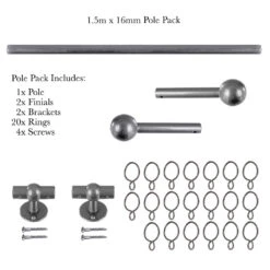 1.5m 16mm Cannonball Pack In Polished -Curtain Hardware Shop 814po 20