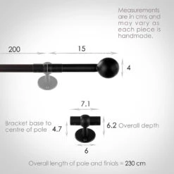 2m 16mm Cannonball Pole Pack In Matt Black -Curtain Hardware Shop 815mb 13