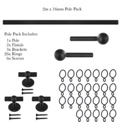 2m 16mm Cannonball Pole Pack In Matt Black -Curtain Hardware Shop 815mb 20