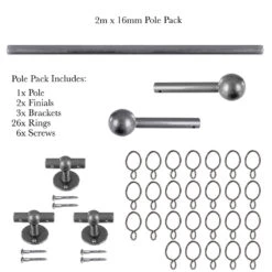 2m 16mm Cannonball Pole Pack In Polished -Curtain Hardware Shop 815po 20