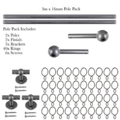 3m 16mm Cannonball Pole Pack In Polished -Curtain Hardware Shop 816po 20