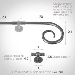 2m 12mm Crook Pack In Polished -Curtain Hardware Shop 827po 13