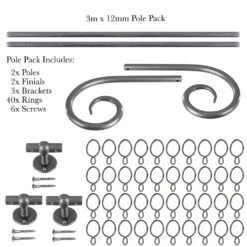 3m 12mm Crook Pack In Polished -Curtain Hardware Shop 828po 20