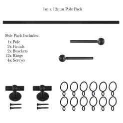 1m 12mm Cannonball Pack In Matt Black -Curtain Hardware Shop 829mb 20