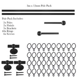 3m 12mm Cannonball Pack In Matt Black -Curtain Hardware Shop 832mb 20